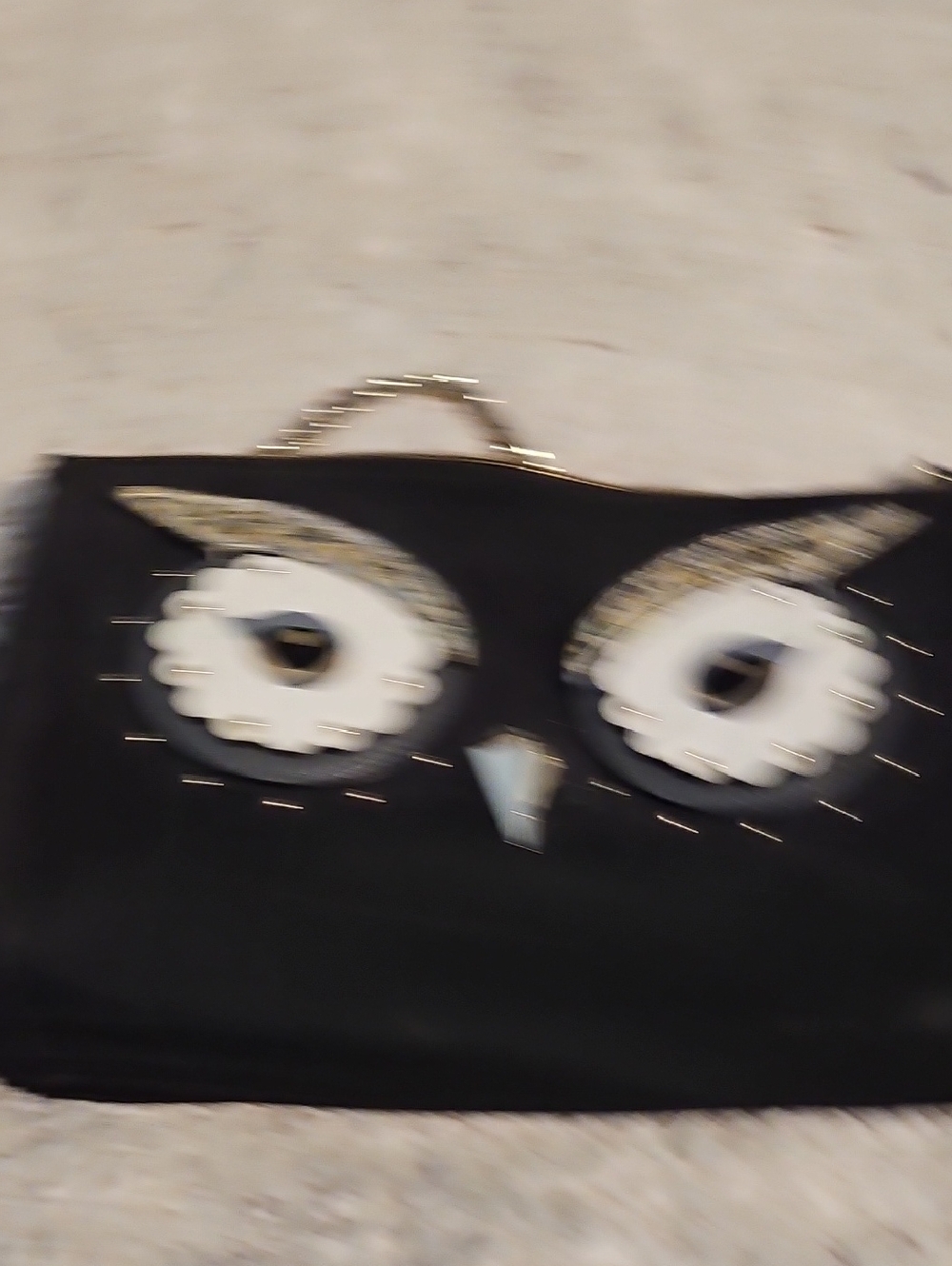 kate spade Black Owl Appliqué Clutch with White and Gold Accents